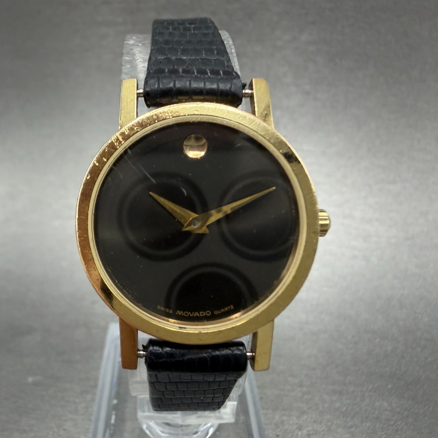 Movado Museum Watch Women 25mm Black Dial Gold Tone Round 87.A1.832 New BatteryK0