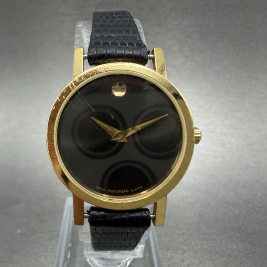 Movado Museum Watch Women 25mm Black Dial Gold Tone Round 87.A1.832 New BatteryK0