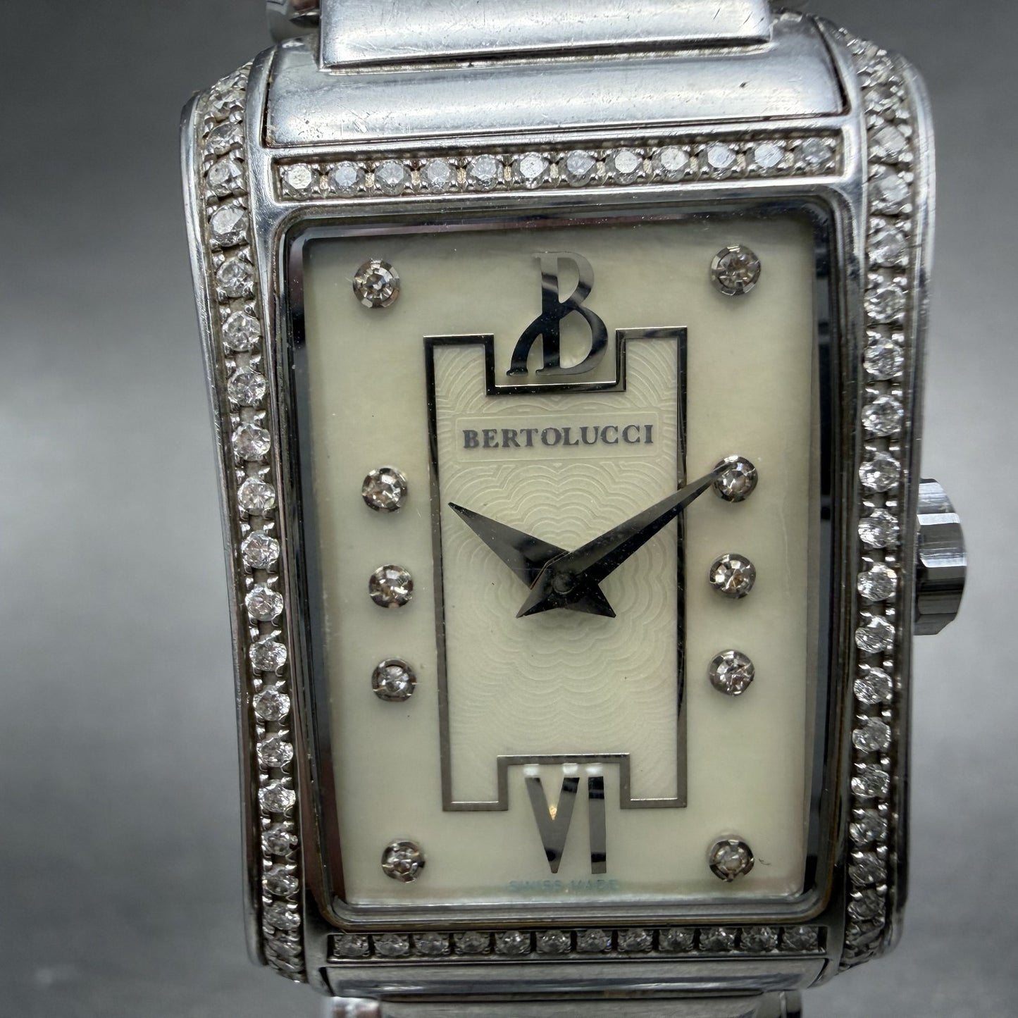 Bertolucci Fascino Tank Watch Women 23mm MOP Dial Stel Diamond Bezel New Battery1