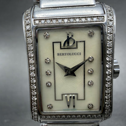 Bertolucci Fascino Tank Watch Women 23mm MOP Dial Stel Diamond Bezel New Battery1