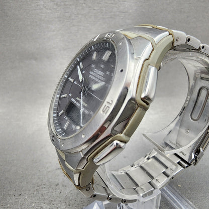 Casio Wave Ceptor Solar Watch Men 42mm Black Dial Analog Digital Steel Runs READ2