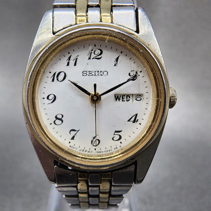 Seiko Watch Women 23mm White Dial Two Tone Daydate 7n830011 New Battery1