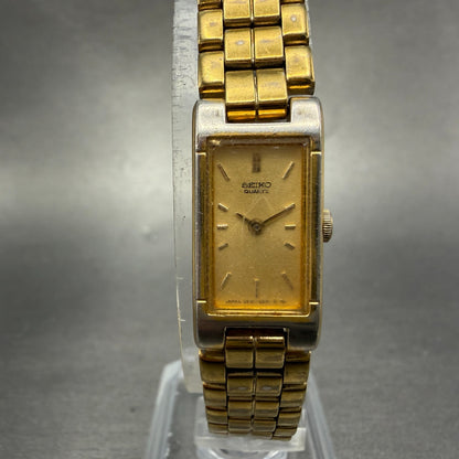 Seiko Tank Watch Women 13mm Champagne Dial Gold Tone 2E20-6590 New Battery VTG0