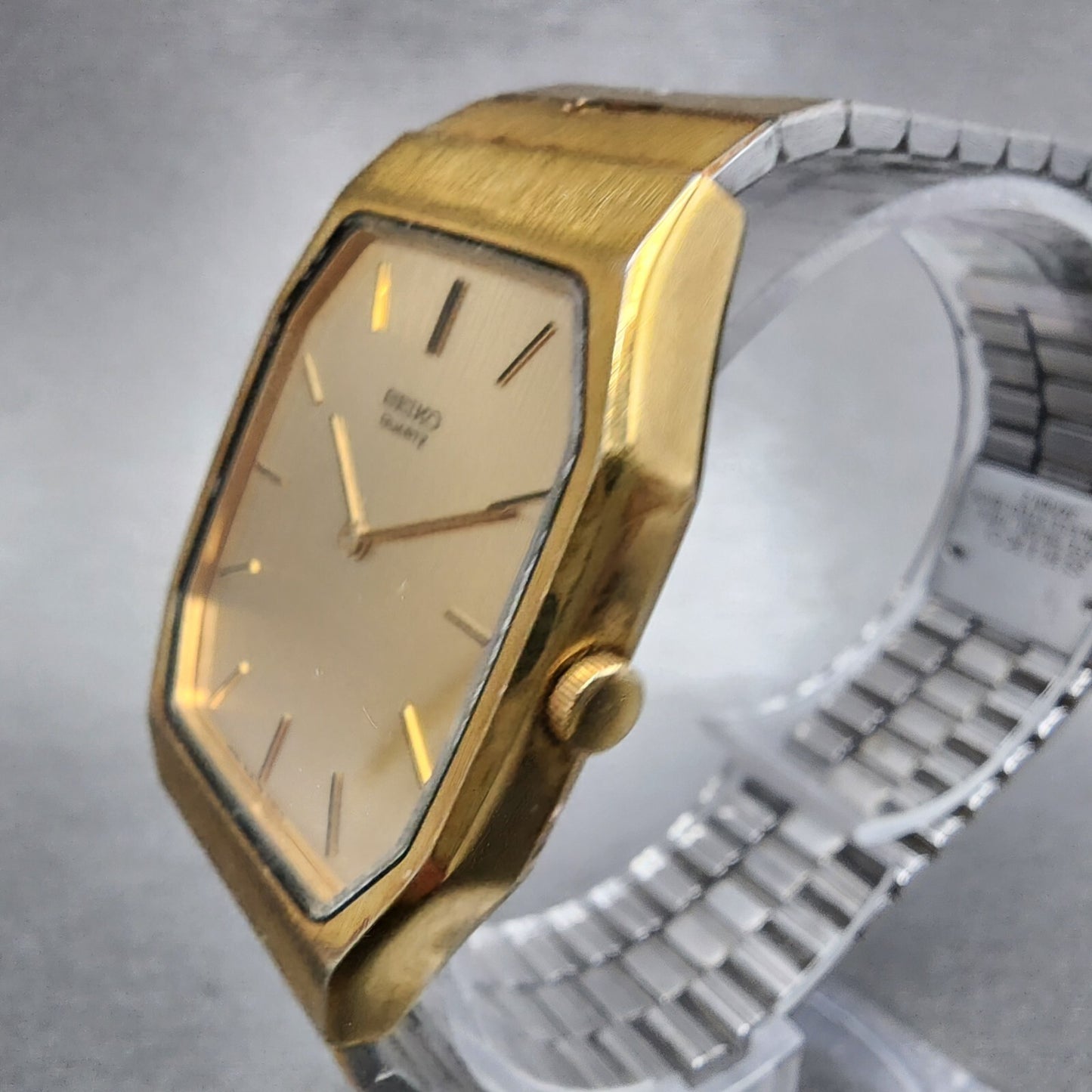 Seiko Tank Watch Men 28mm Gold Dial Gold Tone Octagon 74305079 New battery2