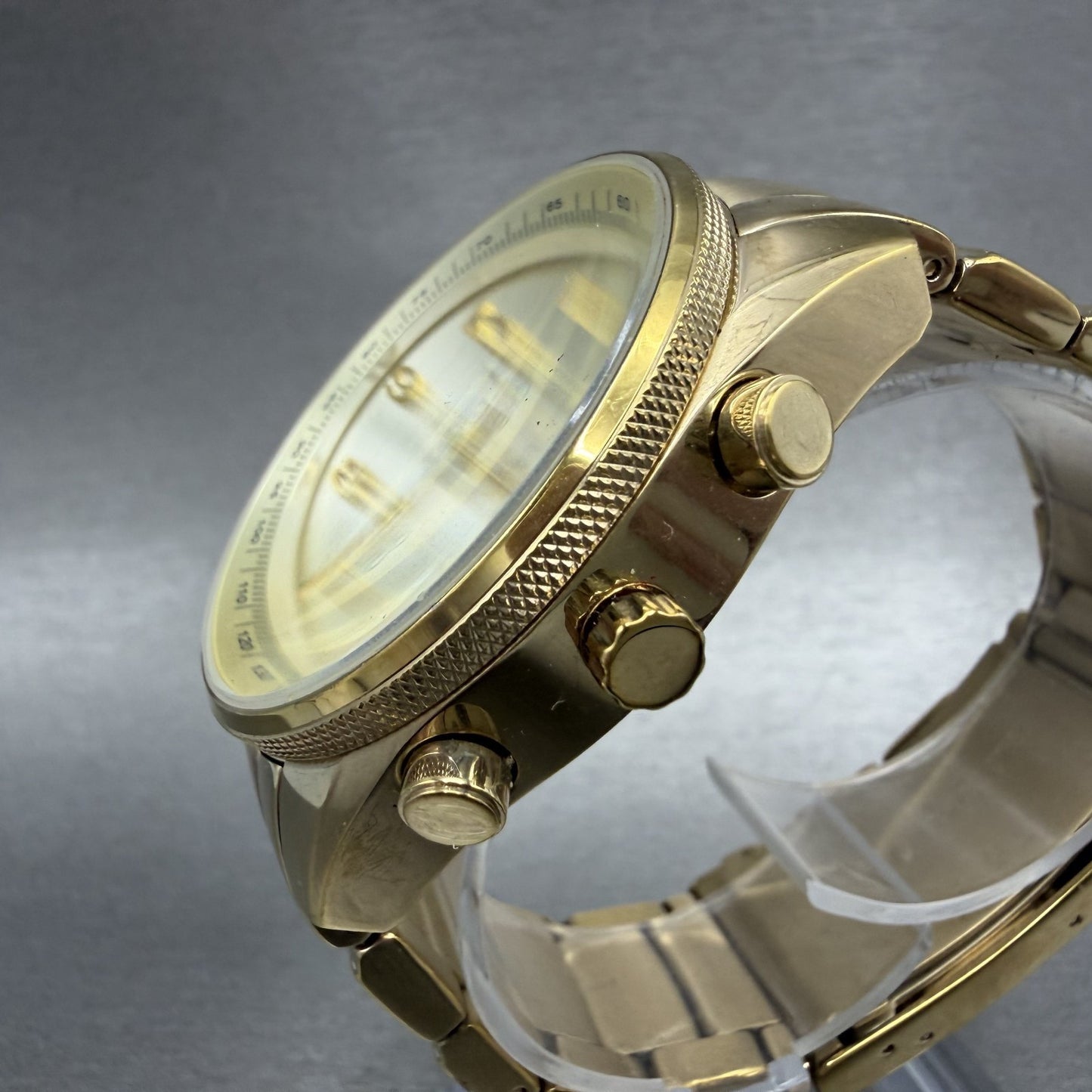 Fossil Chronograph Watch Women 40mm Champagne Dial Gold Tone Date Round New Batt2