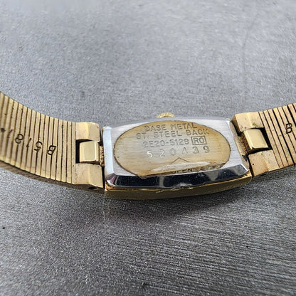 Seiko Tank Watch Women 12mm Champagne Dial Gold Tone 2e205129 New Battery9