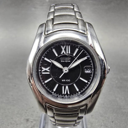 Citizen Watch Women 25mm Black Dial Silver Tone Date Round E011-S015502 Runs J230