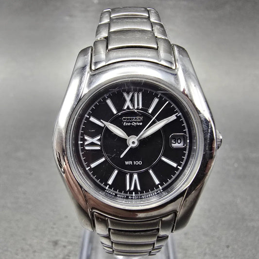Citizen Watch Women 25mm Black Dial Silver Tone Date Round E011-S015502 Runs J230