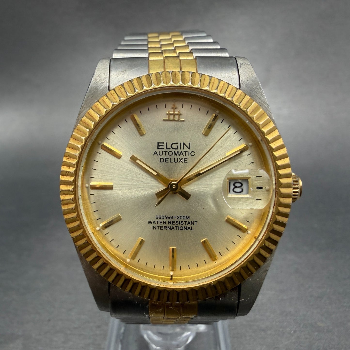 Elgin President Watch Men 36mm Champagne Dial Two Tone Date Round Automatic Runs0