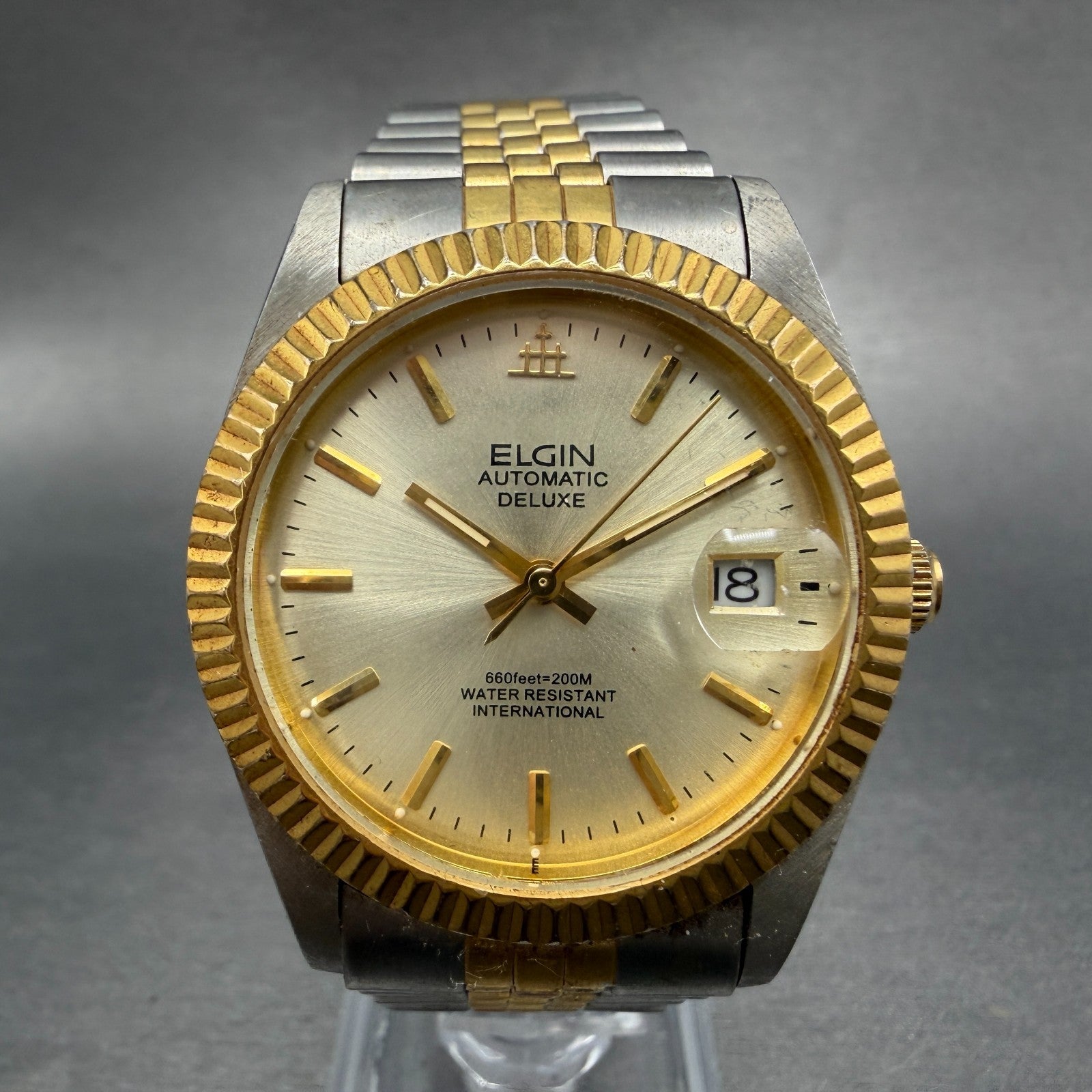 Elgin President Watch Men 36mm Champagne Dial Two Tone Date Round Automatic Runs0