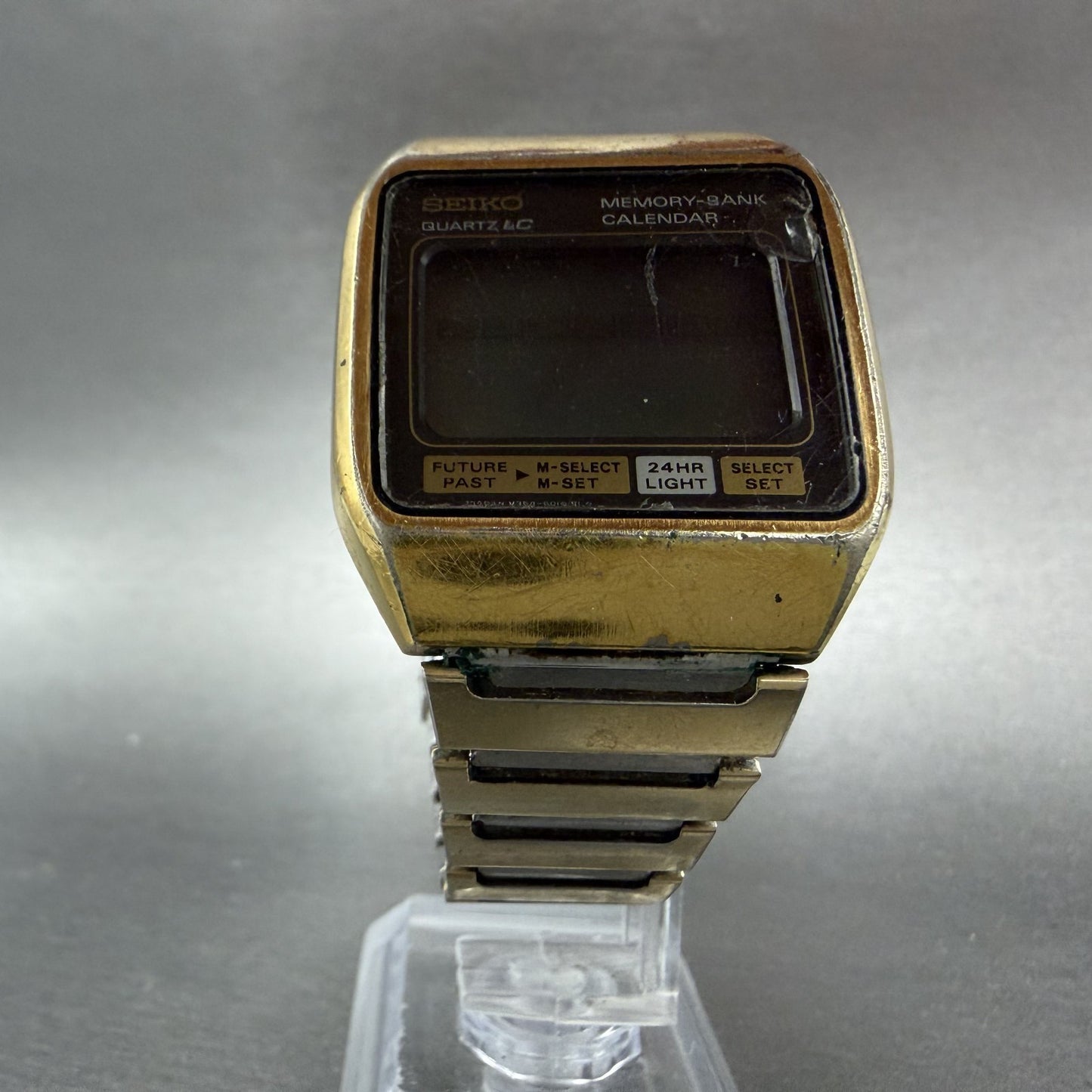 Seiko Digital Watch Men 33mm LCD Gold Tone Rectangle Memory Bank M354-5019 PARTS6