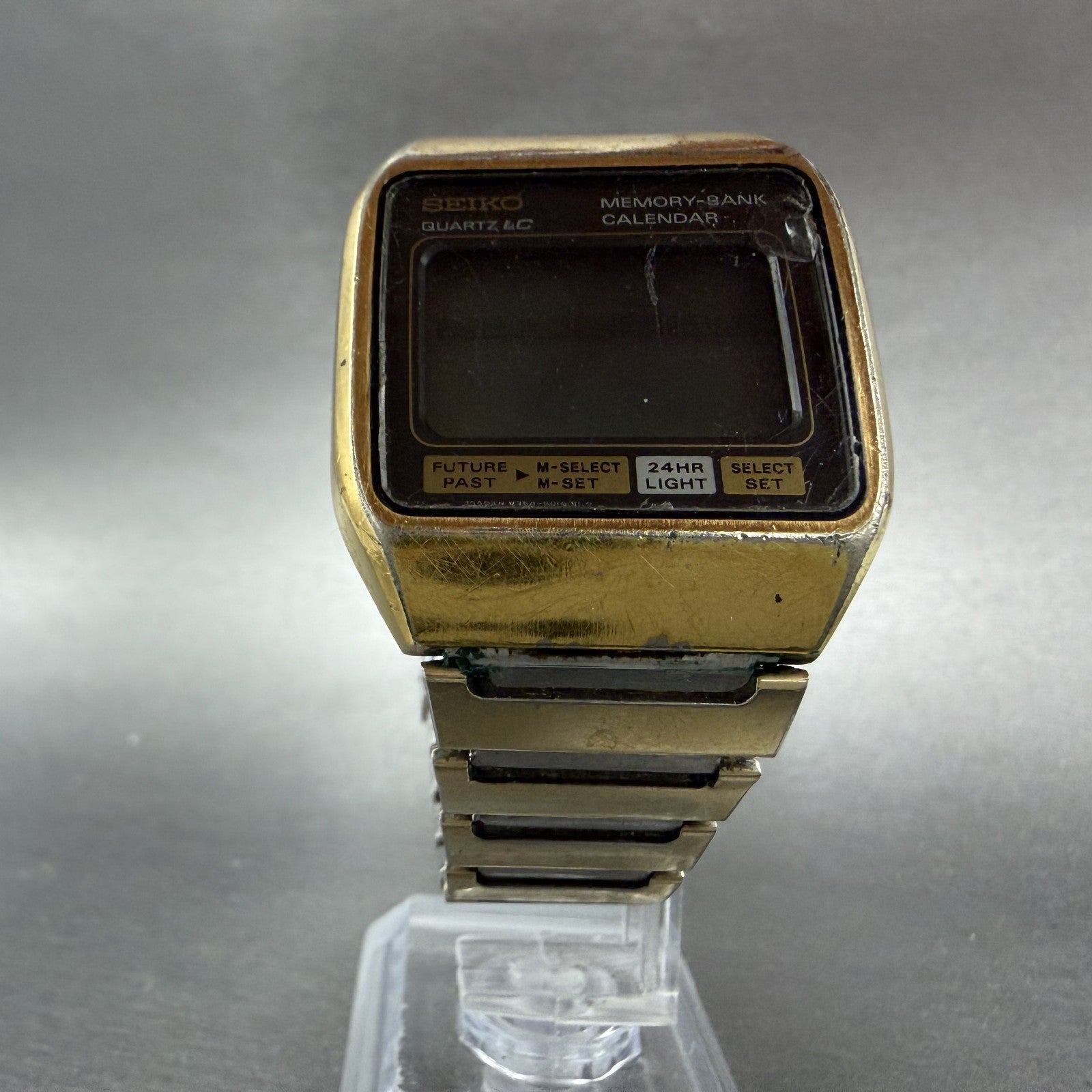 Seiko Digital Watch Men 33mm LCD Gold Tone Rectangle Memory Bank M354-5019 PARTS6
