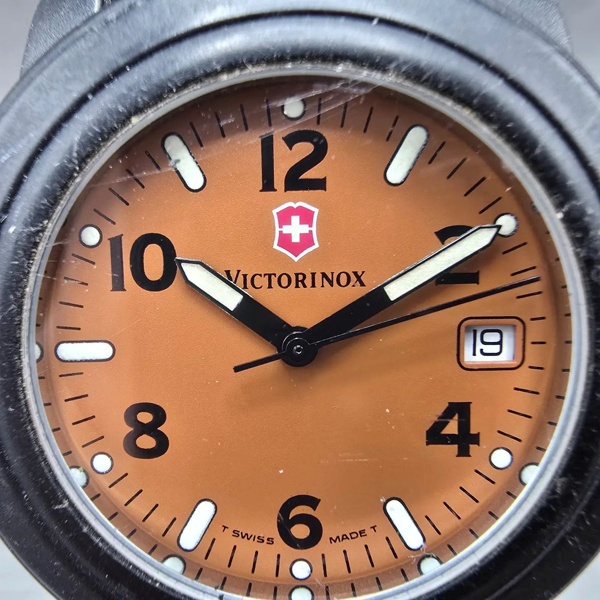 Victorinox Swiss Army Watch Men 40mm Brown Dial Black Date Swiss VTG PARTS2