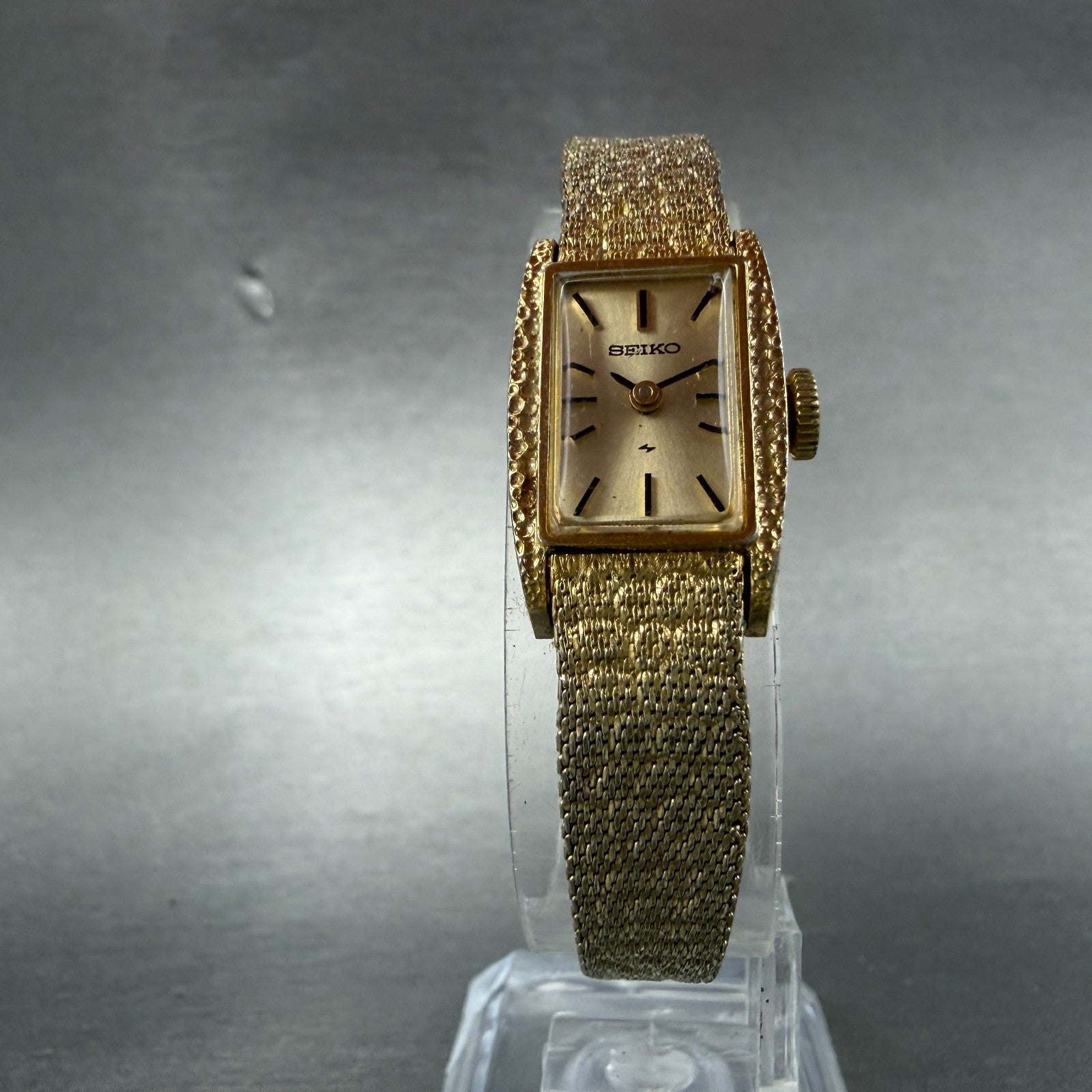 Seiko Tank Watch Women 15mm Champagne Dial Gold Tone Manual 11-3189 Runs 76H5