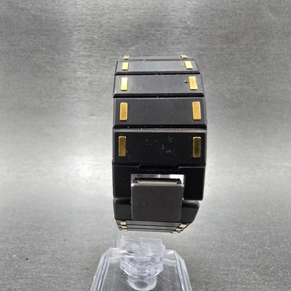 Seiko Tank Watch Men 26mm Black Dial Black & Gold Tone Rectangle 7430-5470 PARTS8