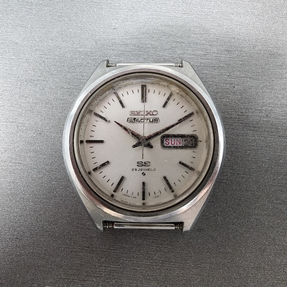 Seiko 5 Actus SS Watch Men 38mm Silver Dial Silver Tone Daydate 6106-7490 Runs