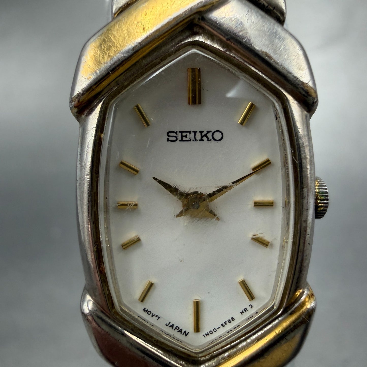 Seiko Watch Women 16mm White Dial Two Tone Hexagon 1N00-6R90 New Battery Vintage1