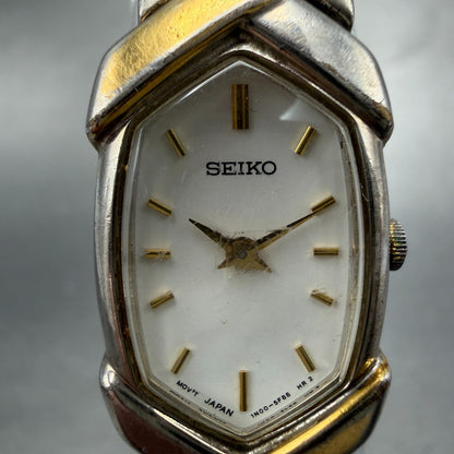 Seiko Watch Women 16mm White Dial Two Tone Hexagon 1N00-6R90 New Battery Vintage1