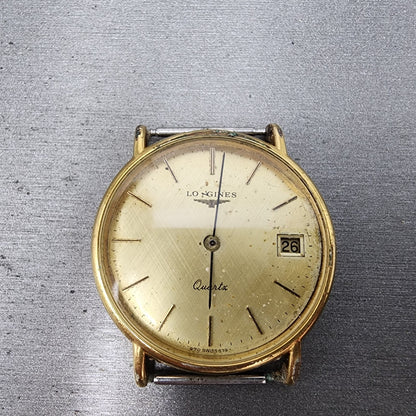 Longines Watch Men 33mm Gold Dial Gold Tone Date Round 970 6399 PARTS0