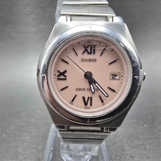 Casio Wave Ceptor Solar Watch Women 28mm Pink Dial Silver Tone Date LQW-10 Runs0