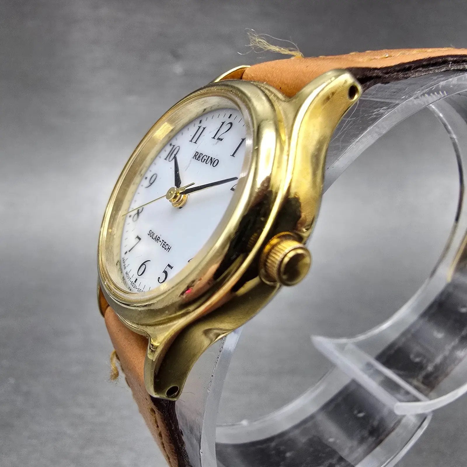 Citizen Reguno Solar Watch Women 24mm White Dial Gold Tone E031-S028256 Runs B2