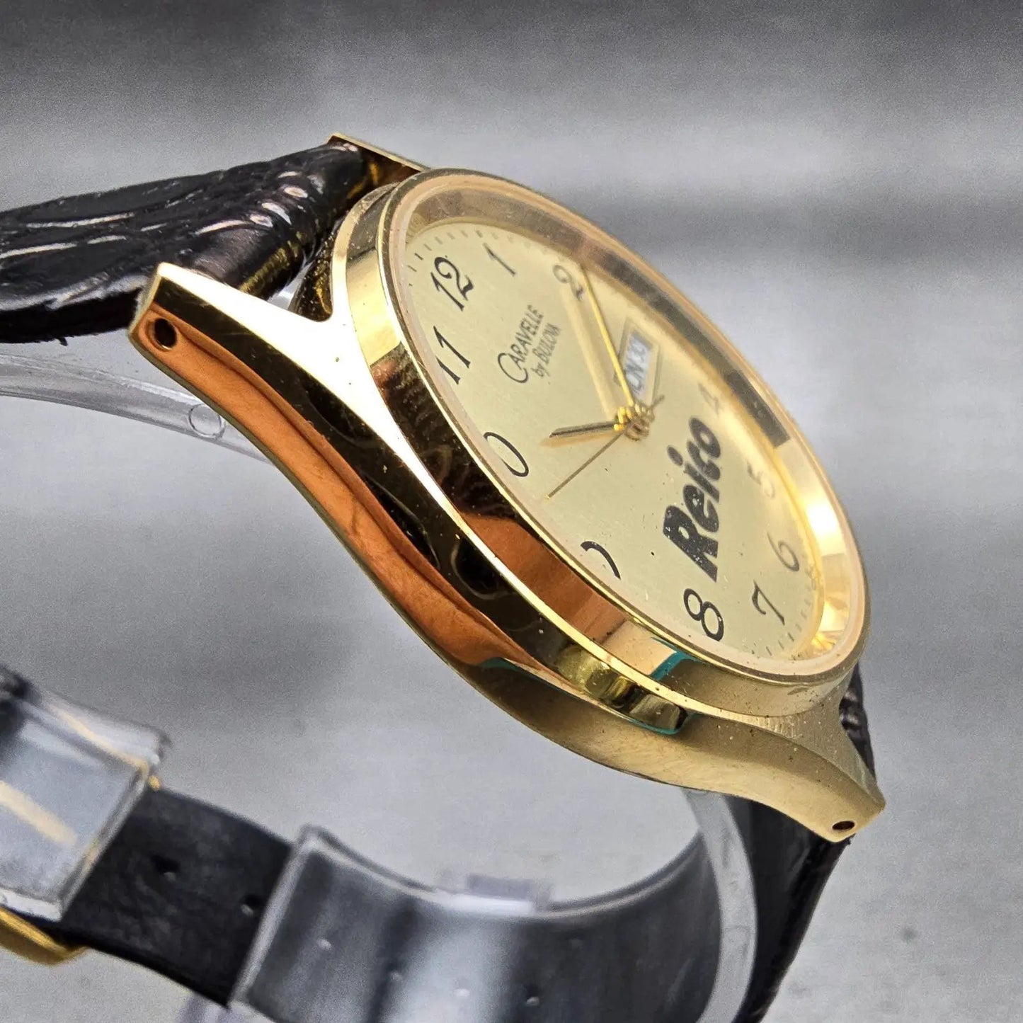 Bulova Caravelle Watch Men 33mm Gold Dial Gold Tone Daydate 42C74 New Battery3