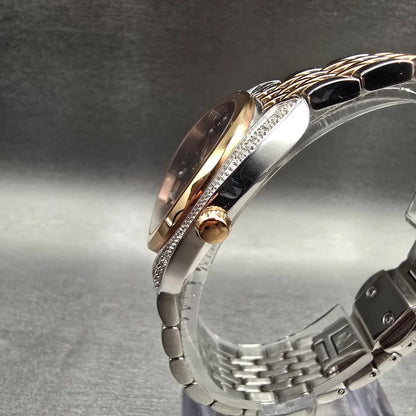 Bulova Watch Women 30mm Brown Dial Two Tone Gemmed Oval 98R230 New Battery2