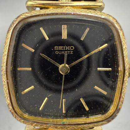 Seiko Watch Women 21mm Black Dial gold Tone Rectangle 1421-5110 New Battery1