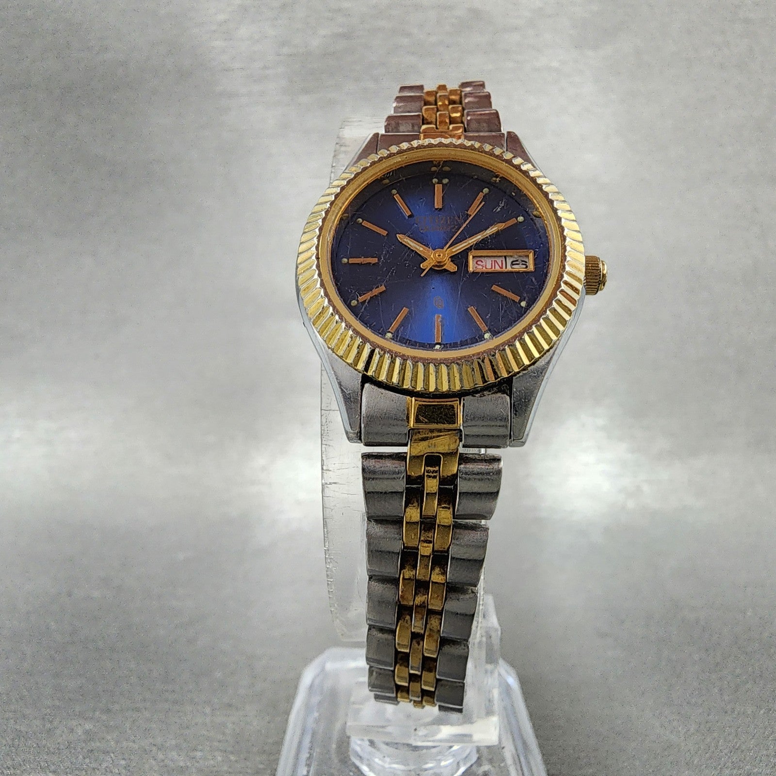 Citizen CQ Watch Women 25mm Blue Dial Two Tone Daydate 6000R00413 New Batt5
