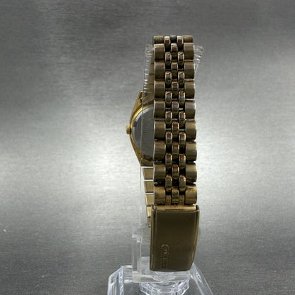 Seiko Watch Women 24mm Black Tone Gold Tone Daydate Round 7N83-0041 New Batt PO97