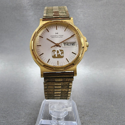 Hamilton Masterpiece Watch Men 32mm Silver Dial Gold Tone Daydate 9404C New Batt5