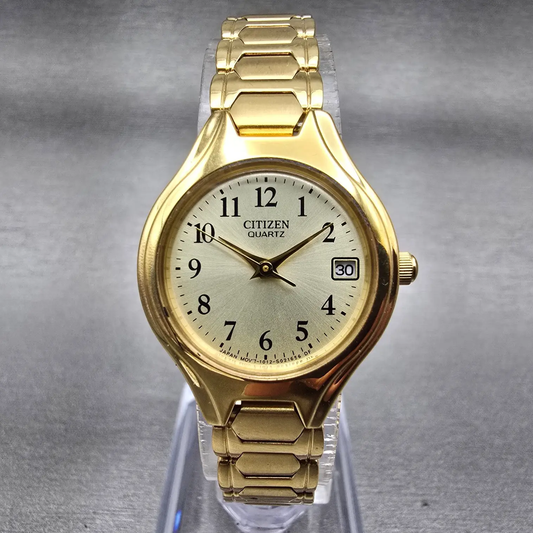 Citizen Watch Women 23mm Champagne Dial Gold Tone Date 1020-S072689 New Battery0