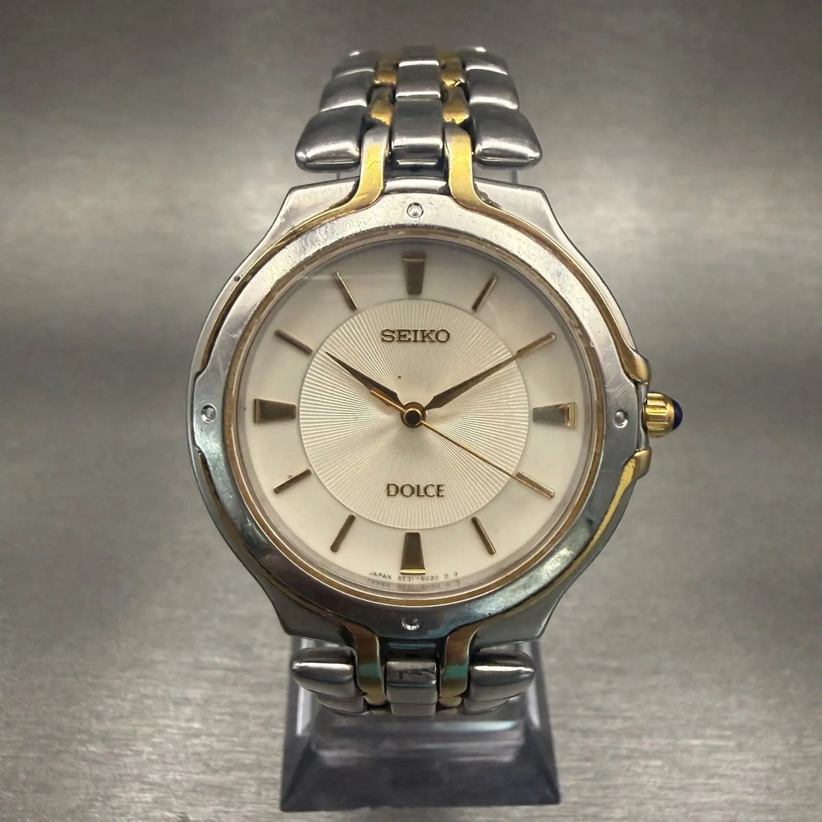 Seiko Dolce Watch Men 33mm Champagne Dial Two Tone Round 5E31-6010 New Battery0