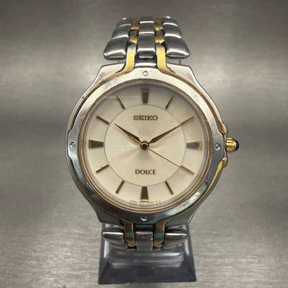 Seiko Dolce Watch Men 33mm Champagne Dial Two Tone Round 5E31-6010 New Battery0