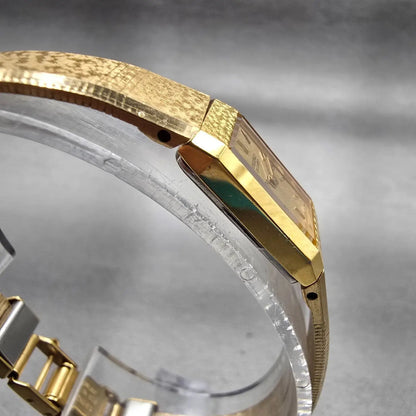 Seiko Watch Women 12mm Gold Dial Gold Tone Rectangle 2E20-6259 New Battery VTG3