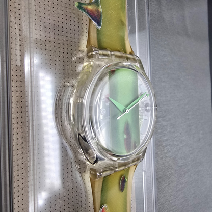 Swatch Piquant Watch Men 34mm Clear Dial Clear Case GK267 New Battery NOS5