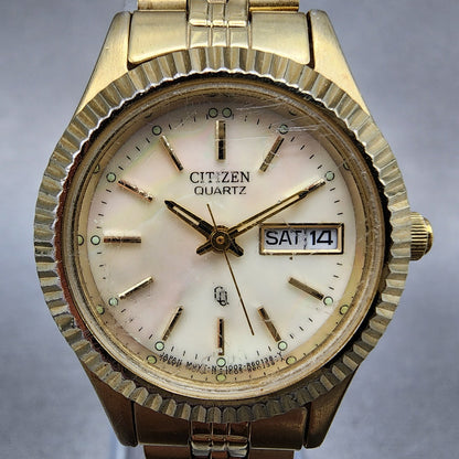 Citizen CQ President Watch Women 26mm MOP Dial Gold Tone Daydate Round New Batt1
