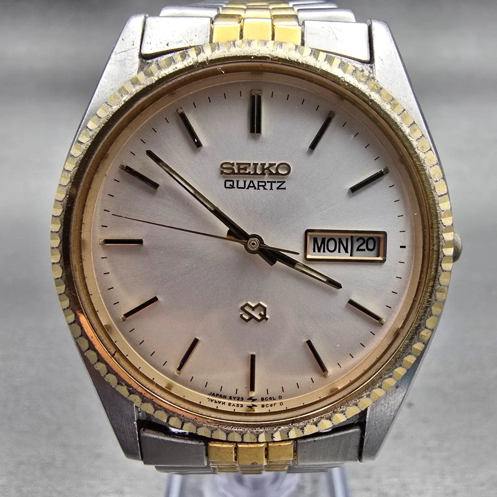 Seiko President Watch Men 35mm Silver Dial Two Tone Daydate 5Y23-8A69 New Batt1