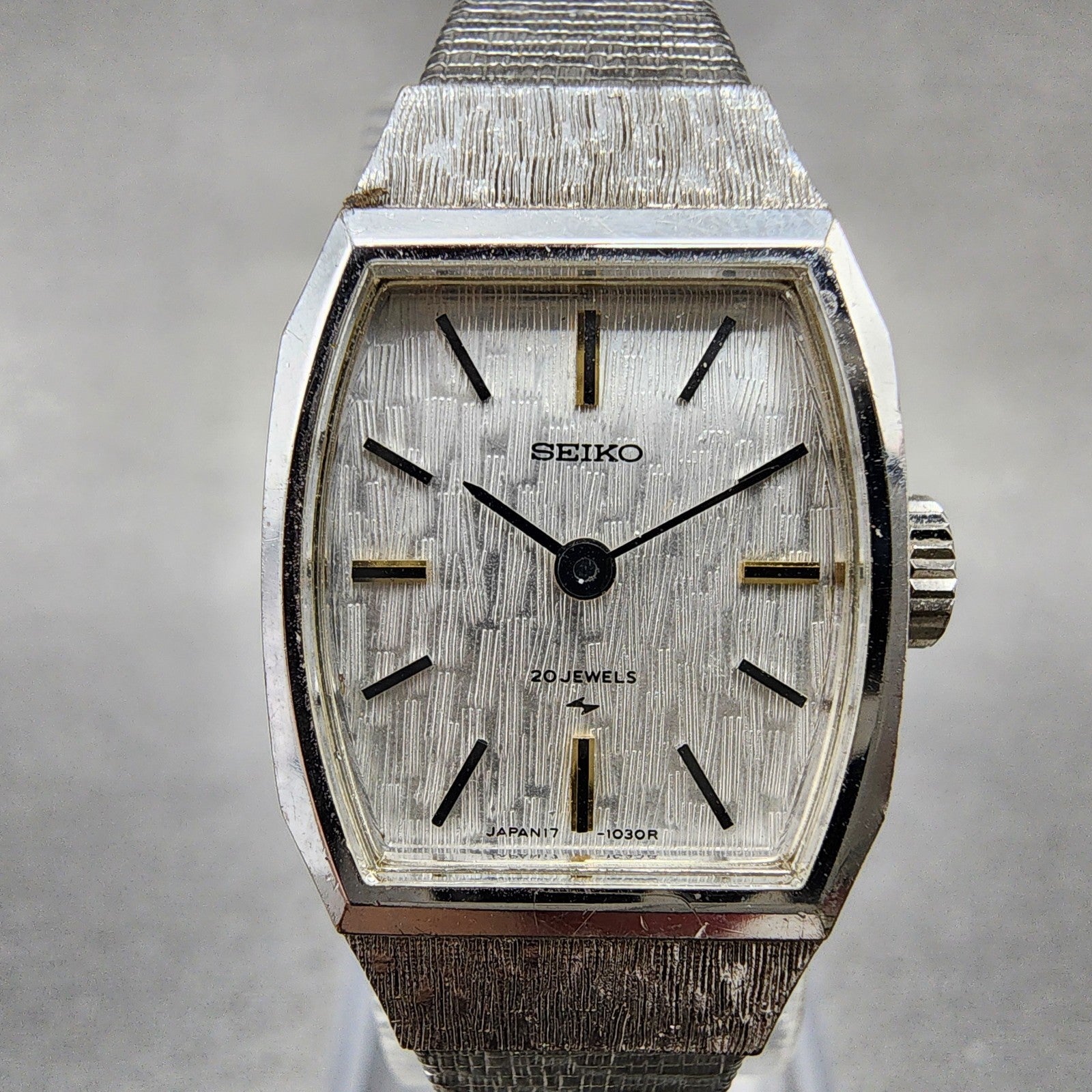 Seiko Watch Women 17mm Silver Dial Gold Plated Rectangle Manual 173280 Runs1