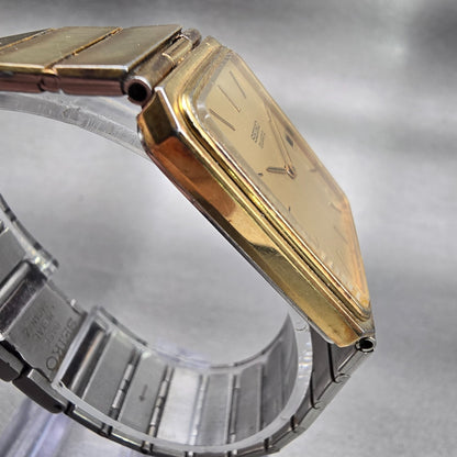 Seiko Watch Men 28mm Gold Dial Gold Tone Date Rectangle 9029-5009 New Battery3