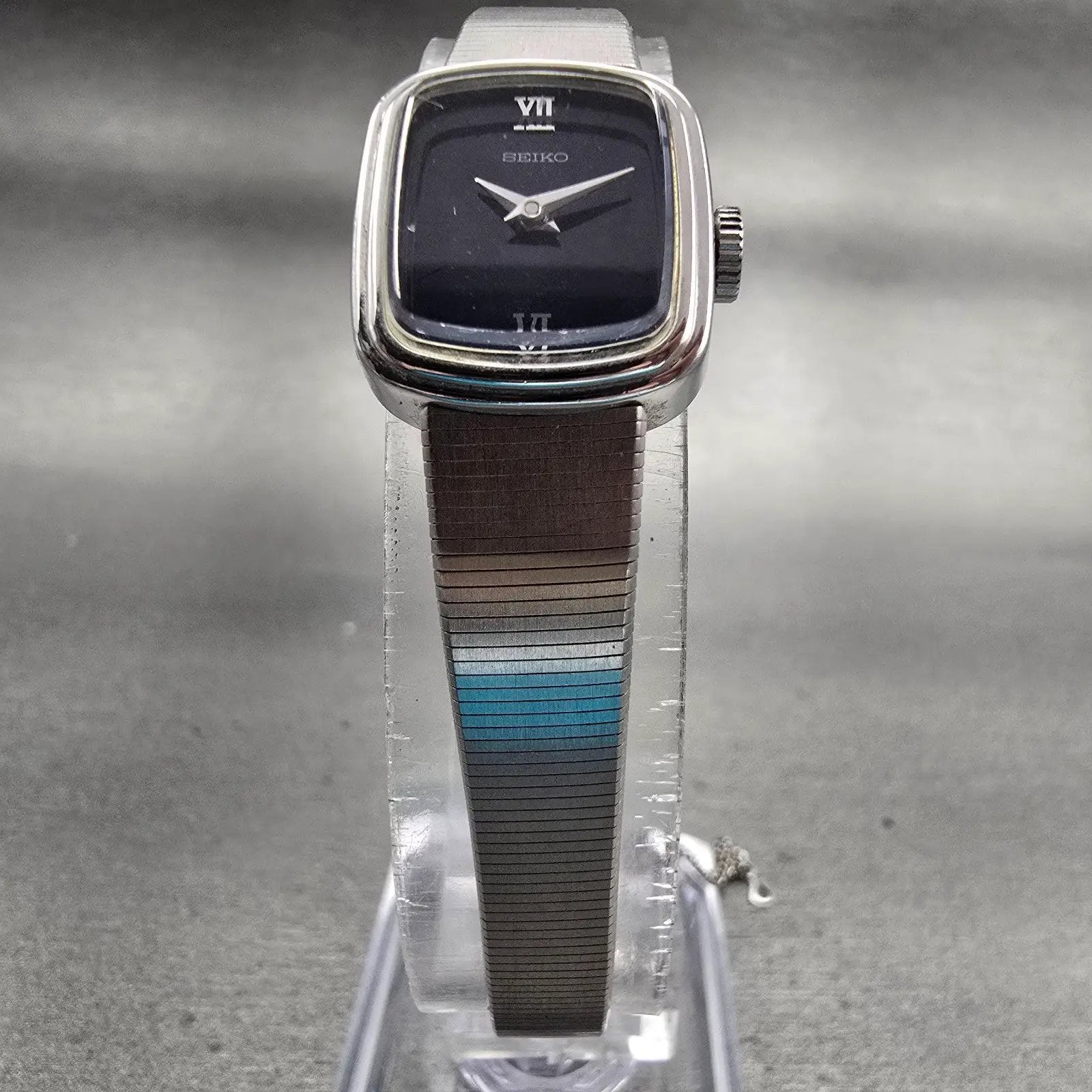 Seiko Watch Women 17mm Blue Dial Silver Tone Rectangle 1100-5729 Manual Works5