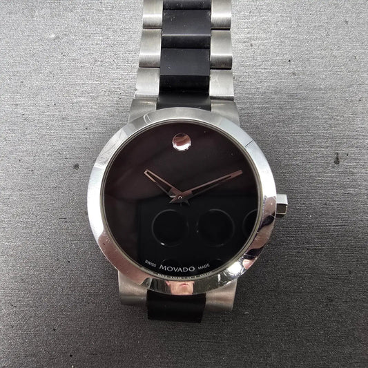 Movado Verto Watch Men 40mm black Dial Silver Tone 19 1 14 1089 New Battery0
