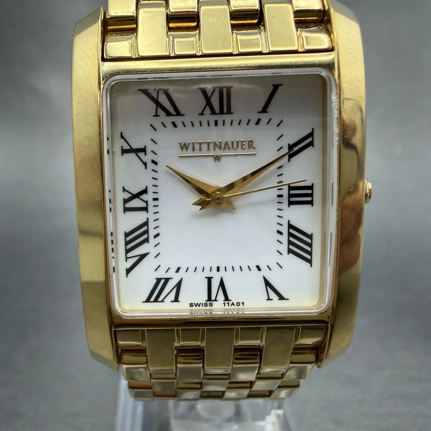 Wittnauer Tank Watch Men 26mm White Dial Gold Tone Rectangle 11A01 New Battery0