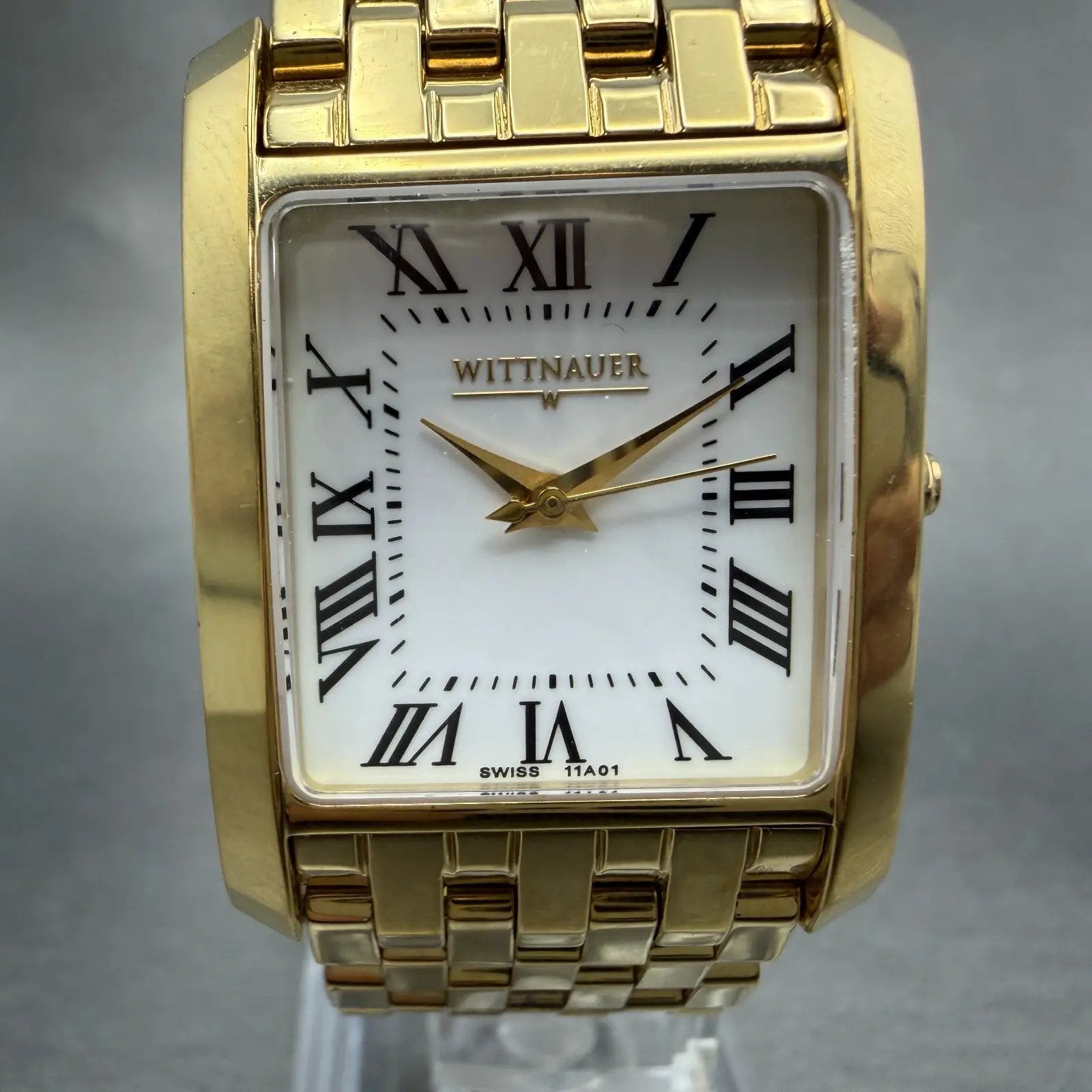 Wittnauer Tank Watch Men 26mm White Dial Gold Tone Rectangle 11A01 New Battery0