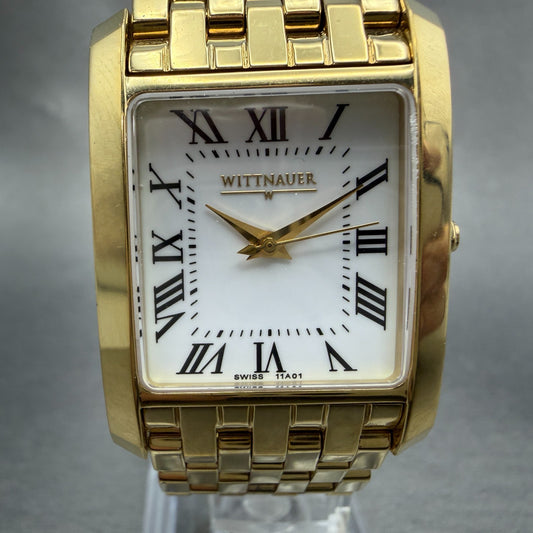 Wittnauer Tank Watch Men 26mm White Dial Gold Tone Rectangle 11A01 New Battery0