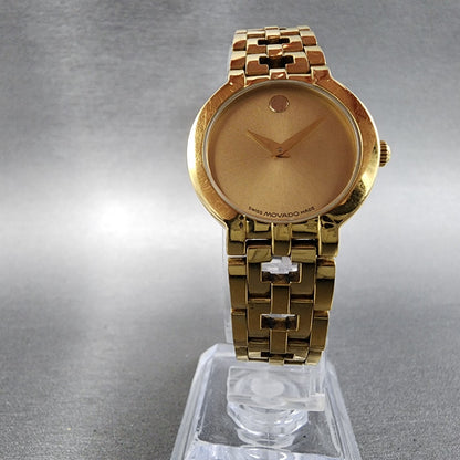 Movado Estimo Watch Women 25mm Gold Dial Gold Tone Round 604887 New Battery5