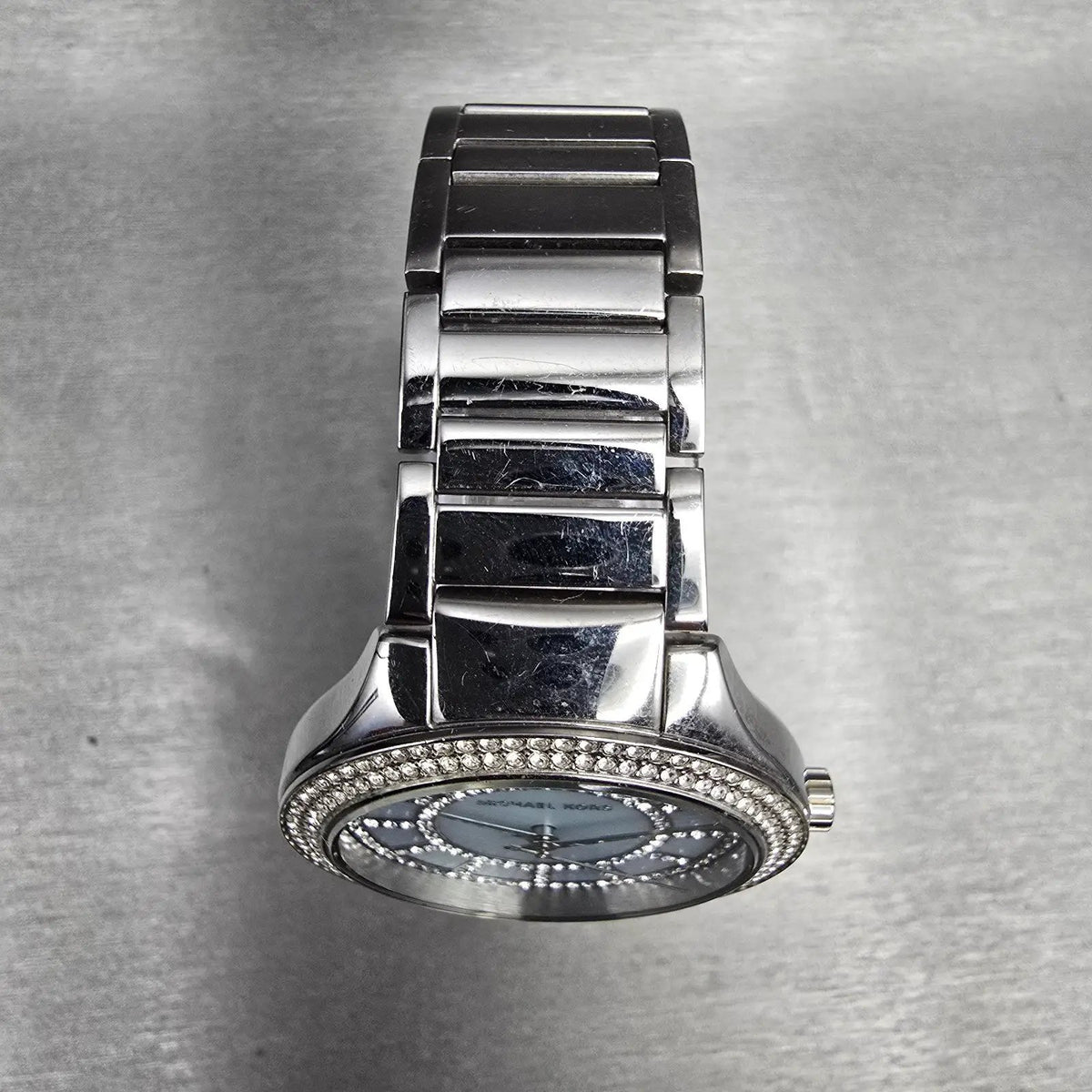 Michael Kors Kerry Watch Women 40mm MOP Dial Silver Tone Gemmed MK3395 New Batt4