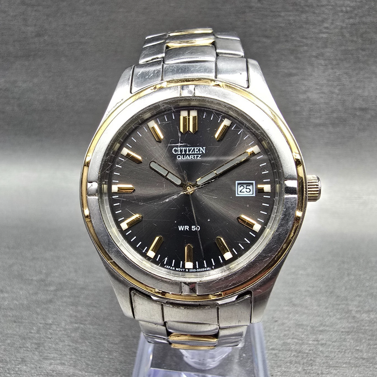 Citizen Watch Men 38mm Gray Dial Two Tone Date Round 2510-S020359 New Battery0