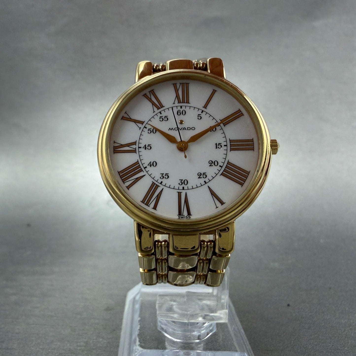 Movado Watch Men 32mm White Dial Gold Tone Round 87 59 886 New Battery5