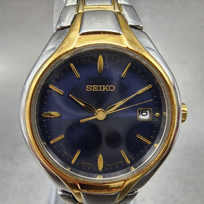 Seiko Watch Women 25mm Blue Dial Two Tone Date Round 7N820DR0 New Battery1